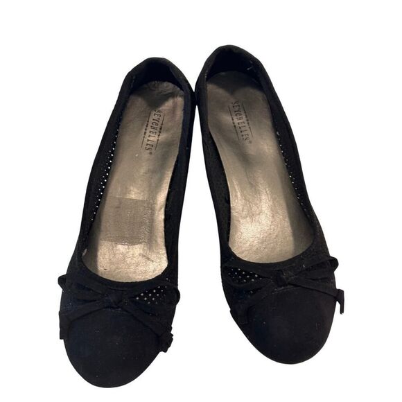 Seychelles Black Suede Wedge Ballet Flats Size 6 Bow Detail Comfort Shoes - Picture 2 of 7